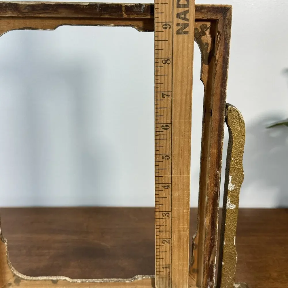 Antique Gold & Cream Floral Vanity Swivel Picture Frame Stand Desktop Dresser